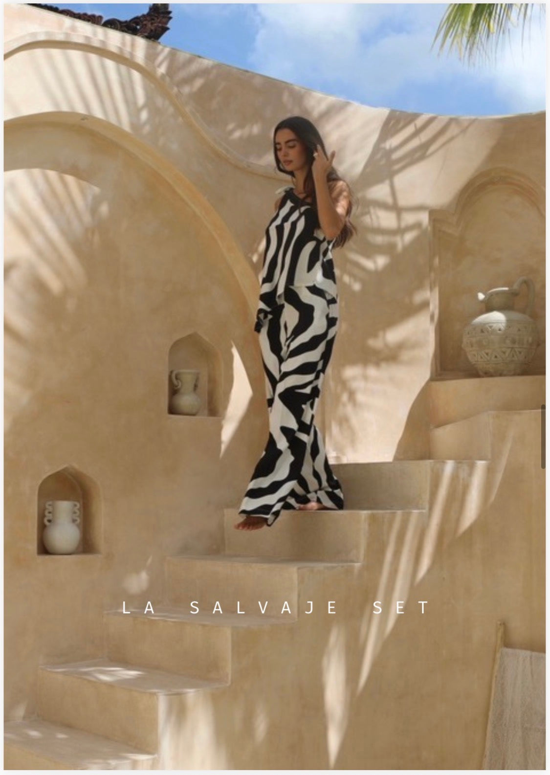 SALVAJE SET – Ensemble Deux-Pièces Haut Asymétrique & Pantalon Zèbre | by Paquita Exbrayat