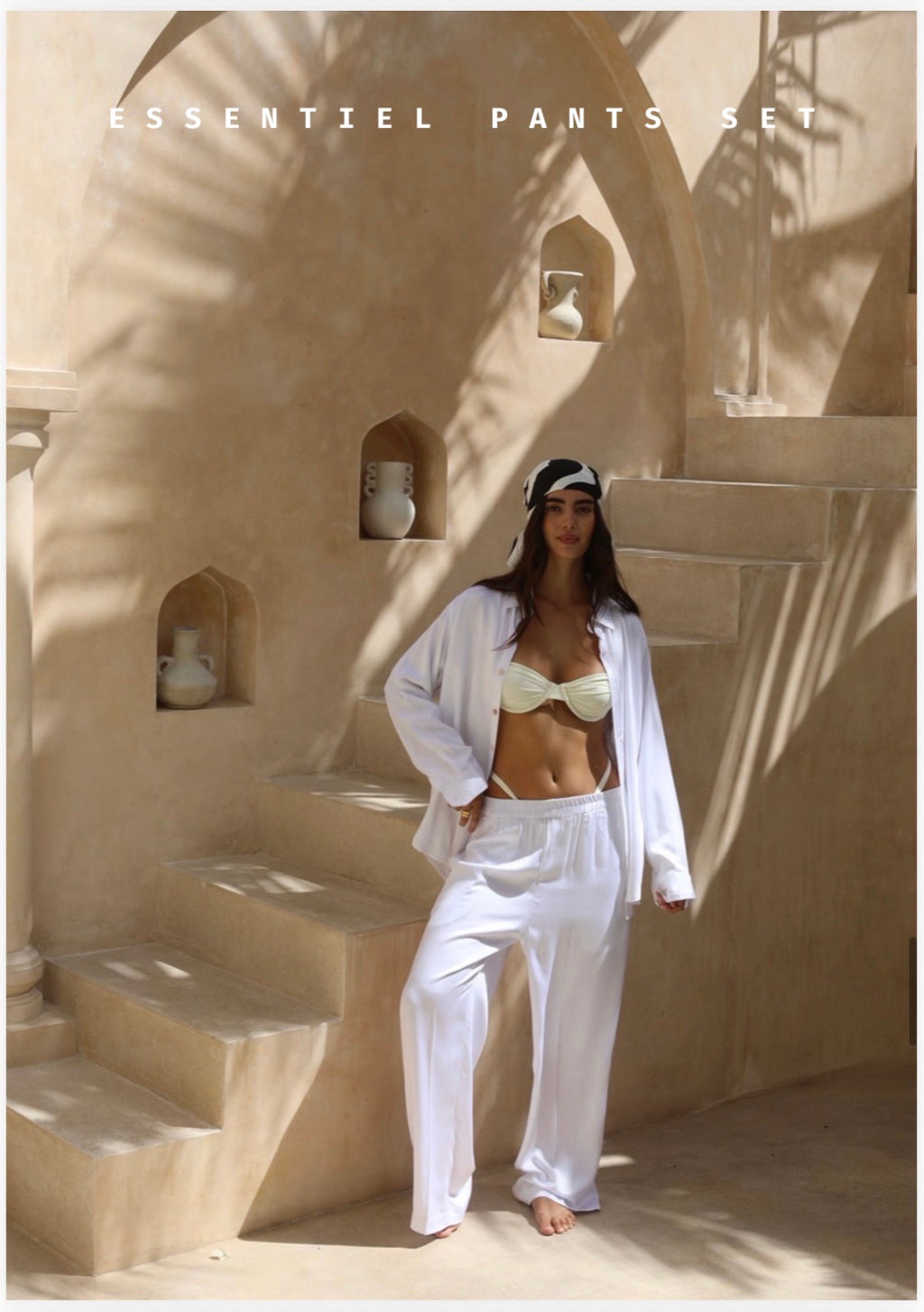 VISCOSE SET WHITE – Ensemble Chemise Oversize & Pantalon Large Satiné | by Paquita Exbrayat